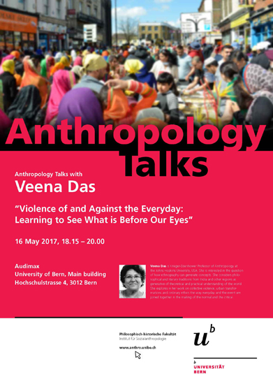 Plakat for Anthropology Talks 2017 with Veena Das